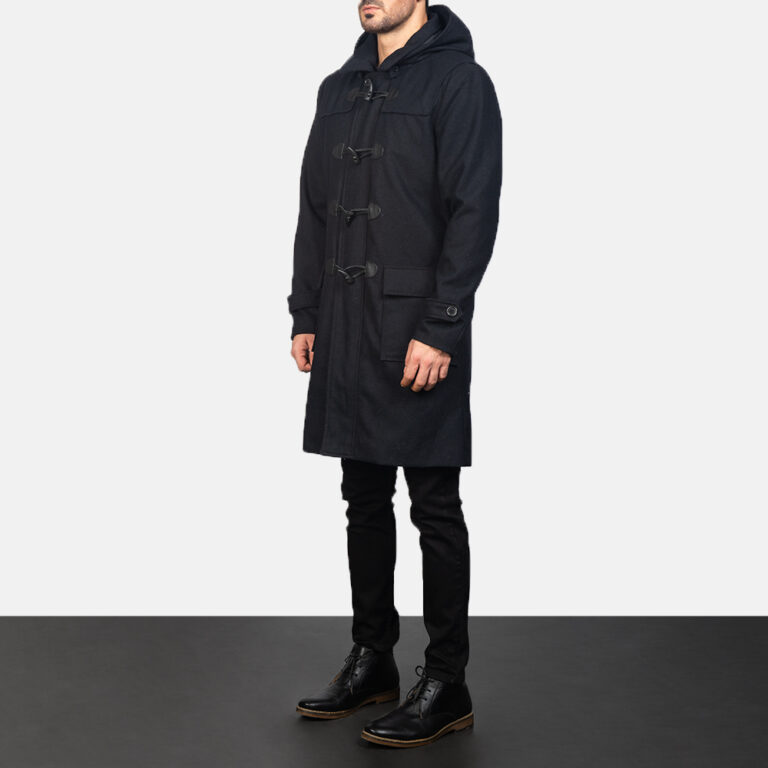 Mens Duffle Black Wool Coat0965-3-1599124663317